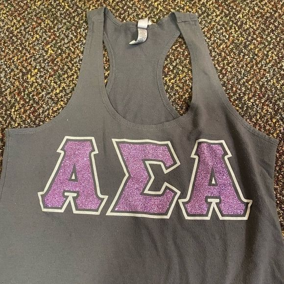 Alpha Sigma Alpha glitter letters grey tank top ASA shirt - Picture 3 of 5